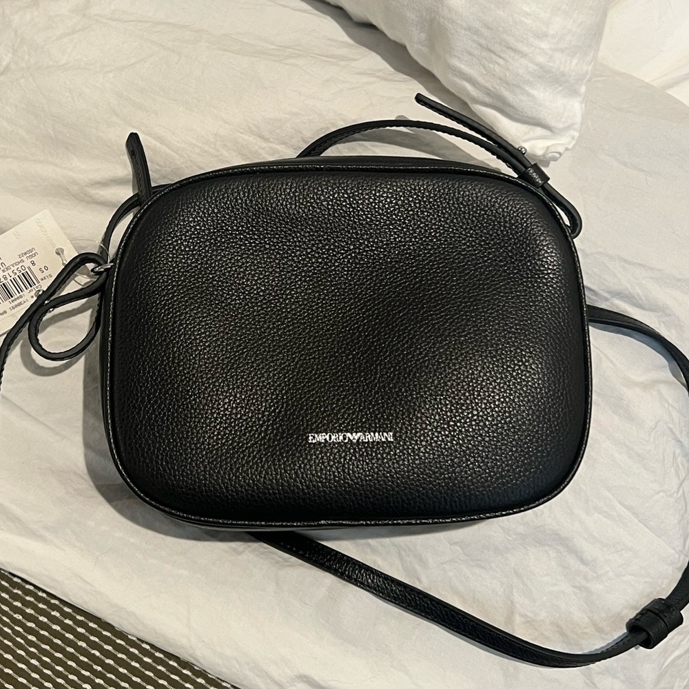 Emporio Armani Black Leather Crossbody Bag - Made in Italy-NWT